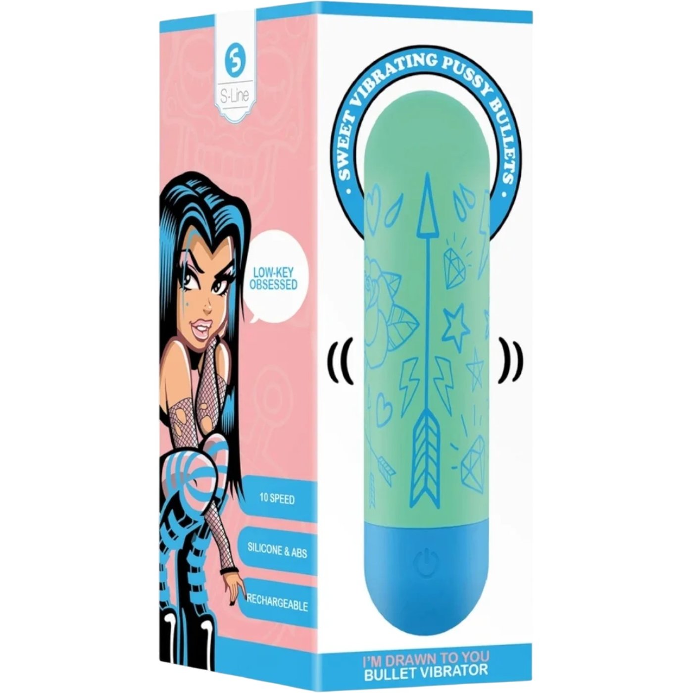 S-Line I’m Drawn To You Rechargeable Bullet Vibrator Green & Blue