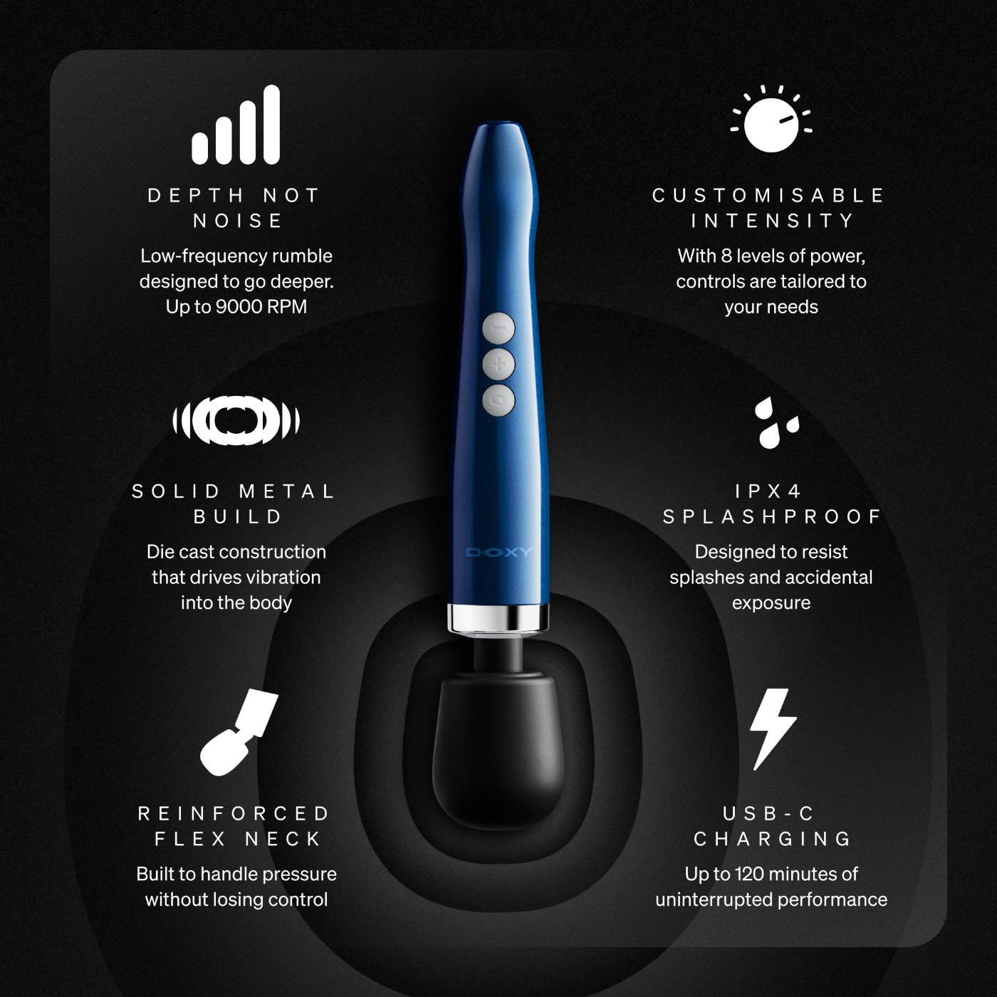 Doxy Die Cast Compact Cordless Wand Vibrator Blue Flame
