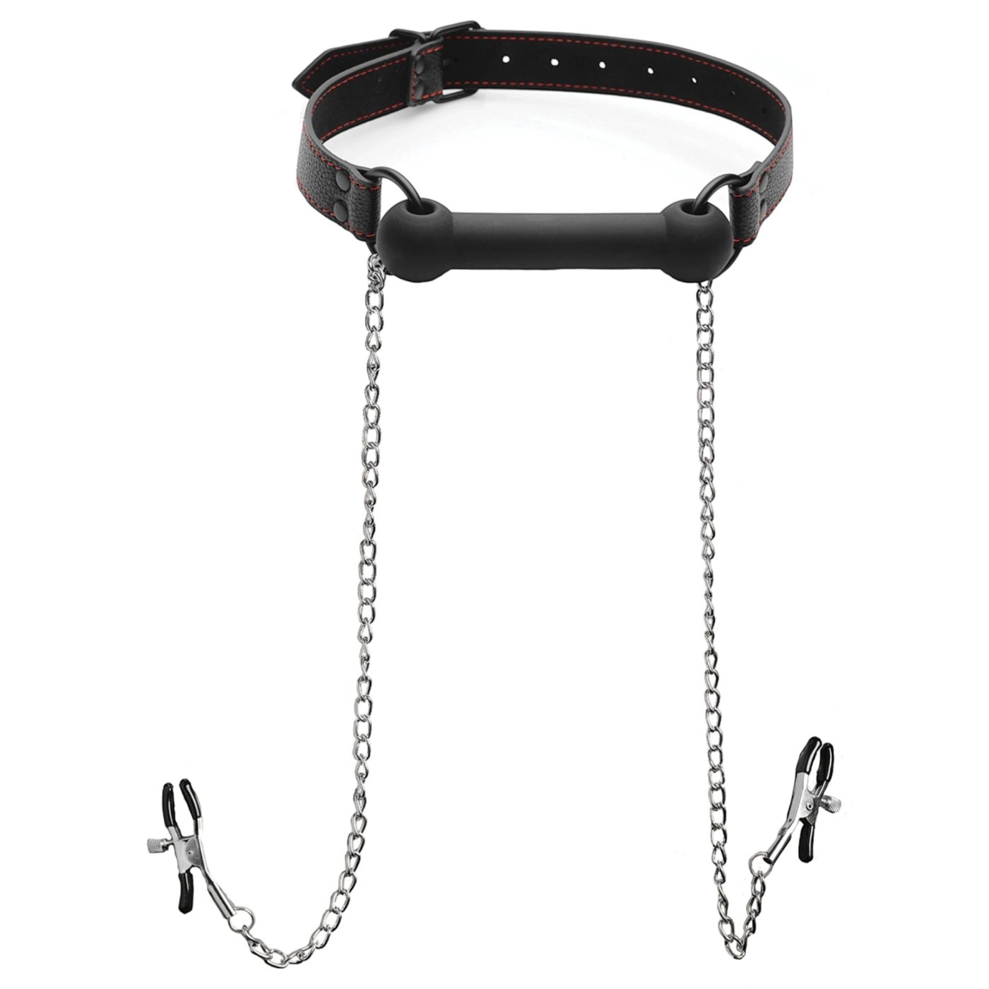Strict Silicone Bit Gag with Nipple Clamps