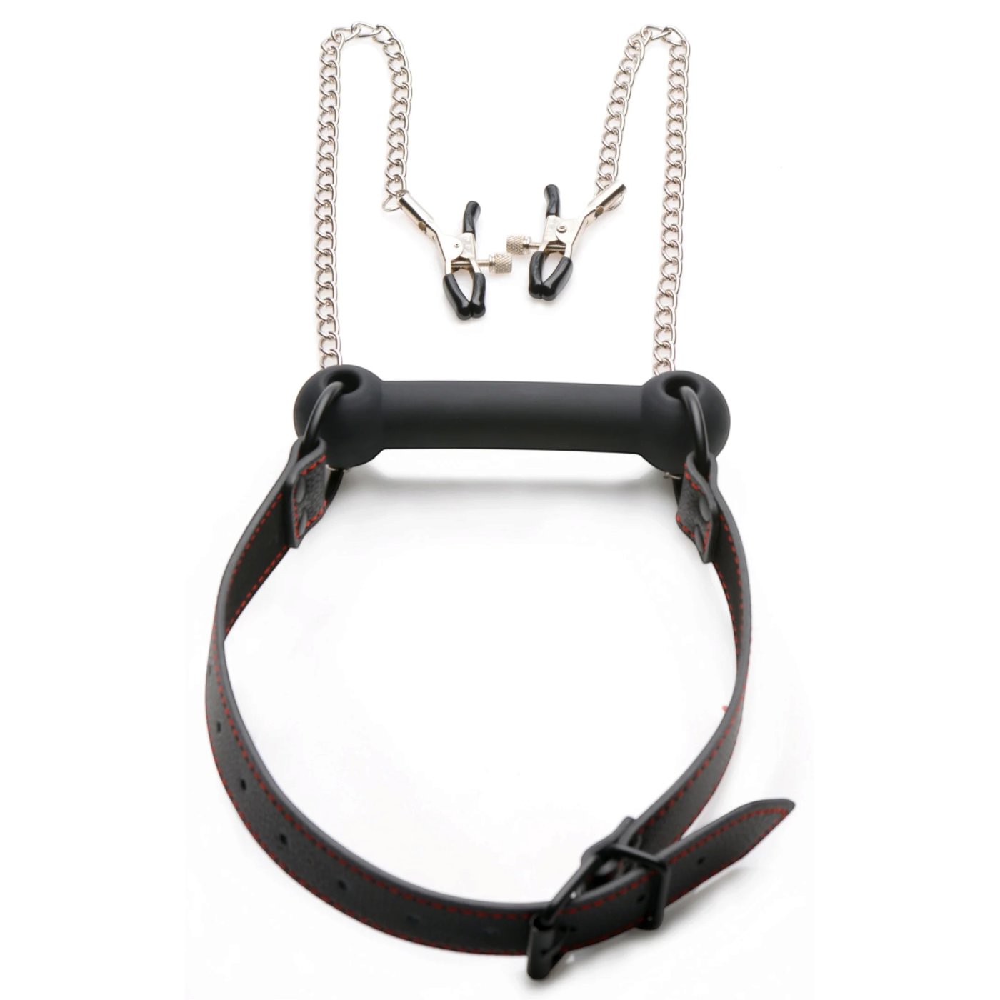 Strict Silicone Bit Gag with Nipple Clamps