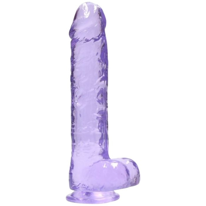 RealRock Crystal Clear Realistic Dildo with Balls Purple 9 Inch