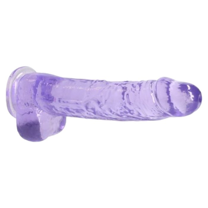 RealRock Crystal Clear Realistic Dildo with Balls Purple 9 Inch