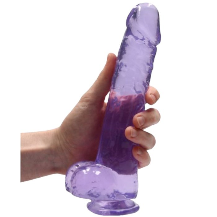 RealRock Crystal Clear Realistic Dildo with Balls Purple 9 Inch