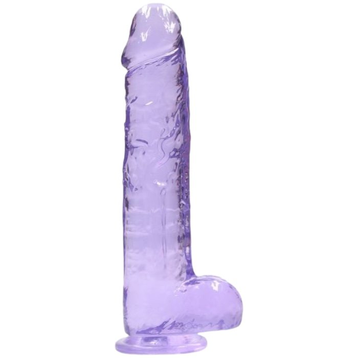 RealRock Crystal Clear Realistic Dildo with Balls Purple 9 Inch – RealRock