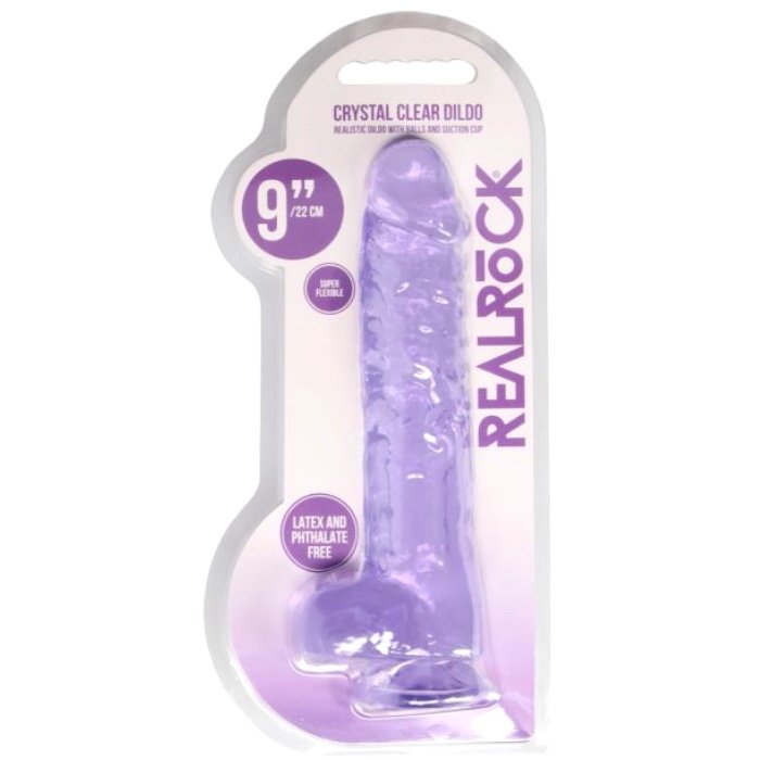 RealRock Crystal Clear Realistic Dildo with Balls Purple 9 Inch