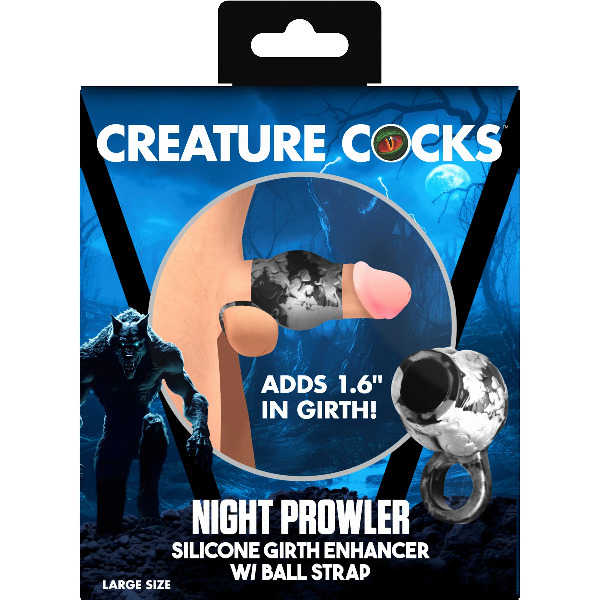 Creature Cocks Night Prowler Silicone Girth Enhancer with Ball Strap Silver
