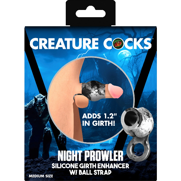 Creature Cocks Night Prowler Silicone Girth Enhancer with Ball Strap Silver