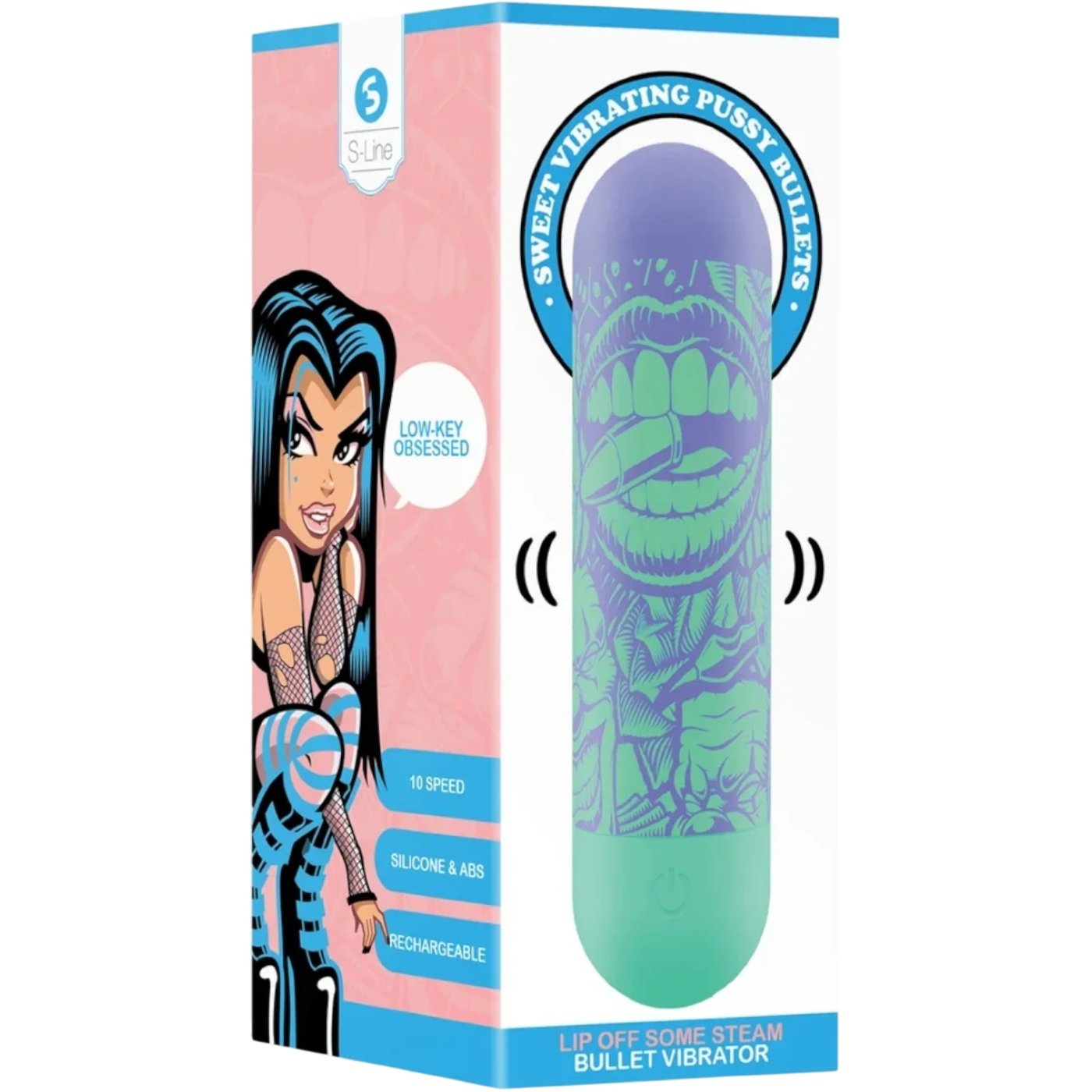 S-Line Lip Off Some Steam Rechargeable Bullet Vibrator Green & Purple