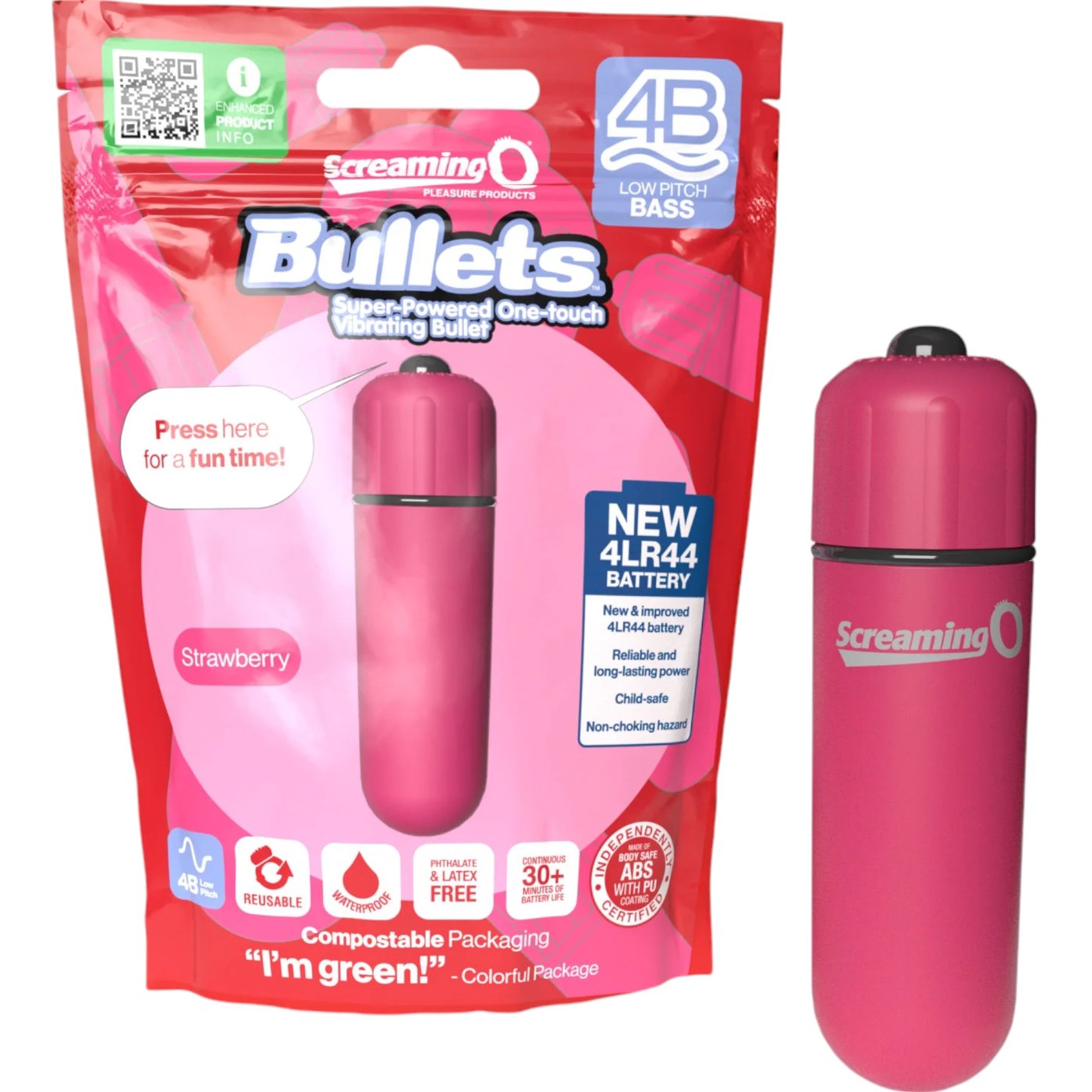 Screaming O 4B Deep Rumbling Bullet Vibrator Strawberry
