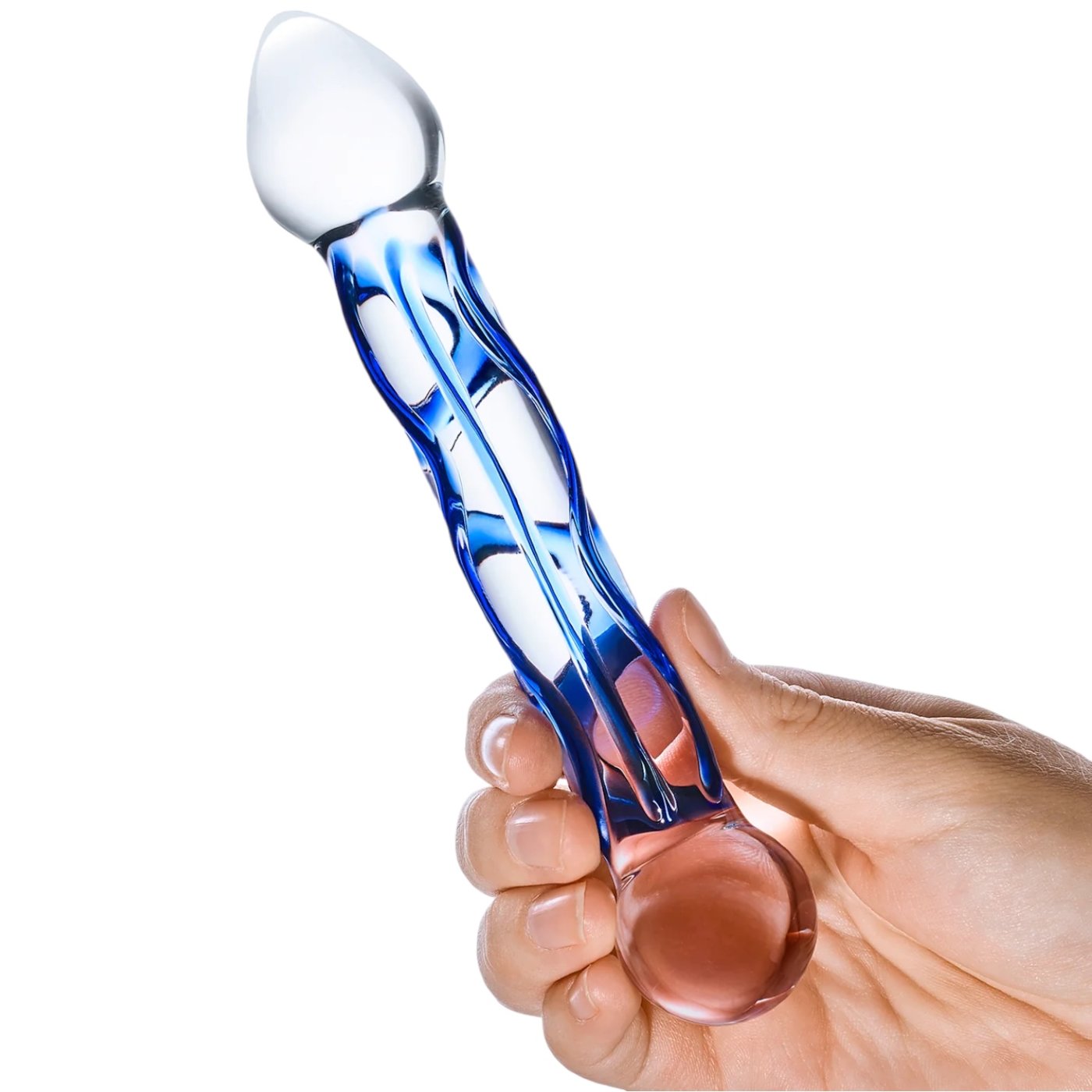 Glas Full Tip Textured Glass Dildo Blue 6.5 Inch