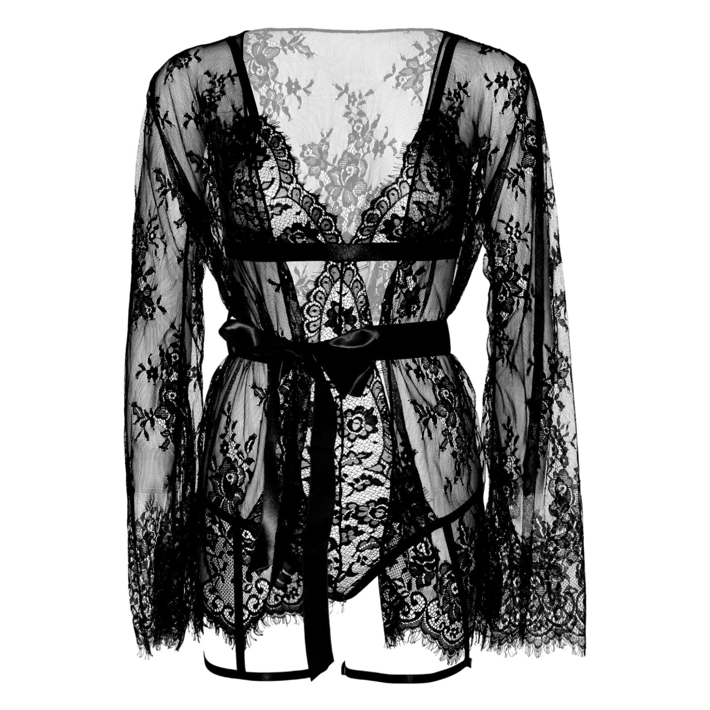 Leg Avenue Lace Suspender Teddy & Sheer Robe Set Black