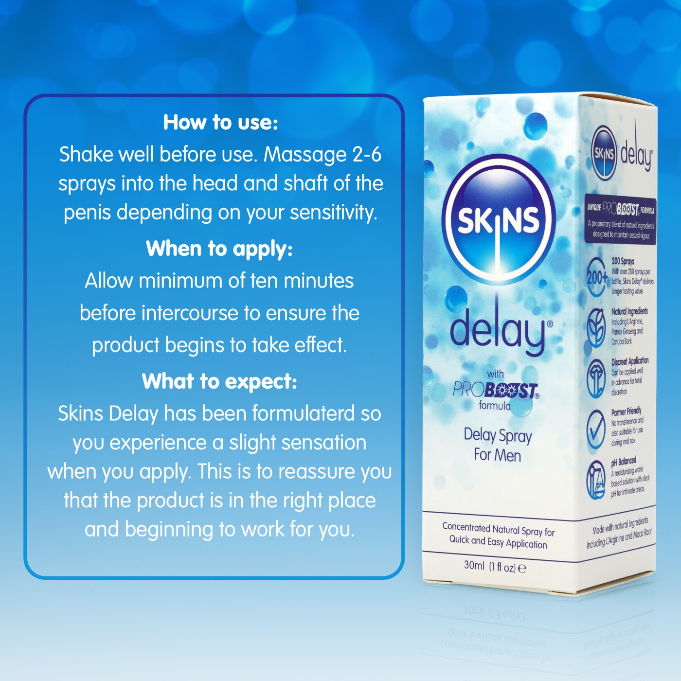 Skins Natural Delay Premature Ejaculation Spray 30ml