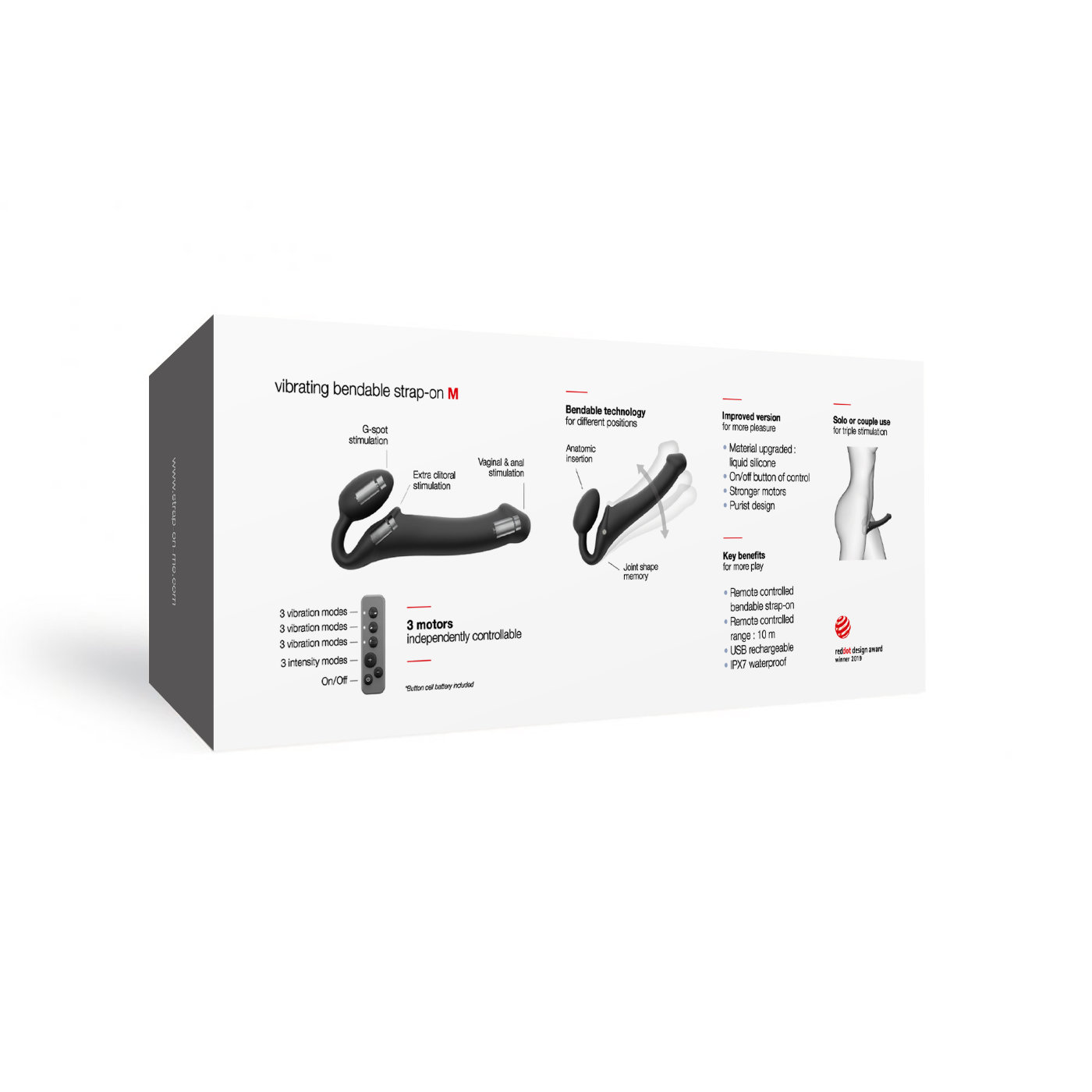 Strap-On-Me Rechargeable Remote Control Vibrating Strapless Strap-On Black M