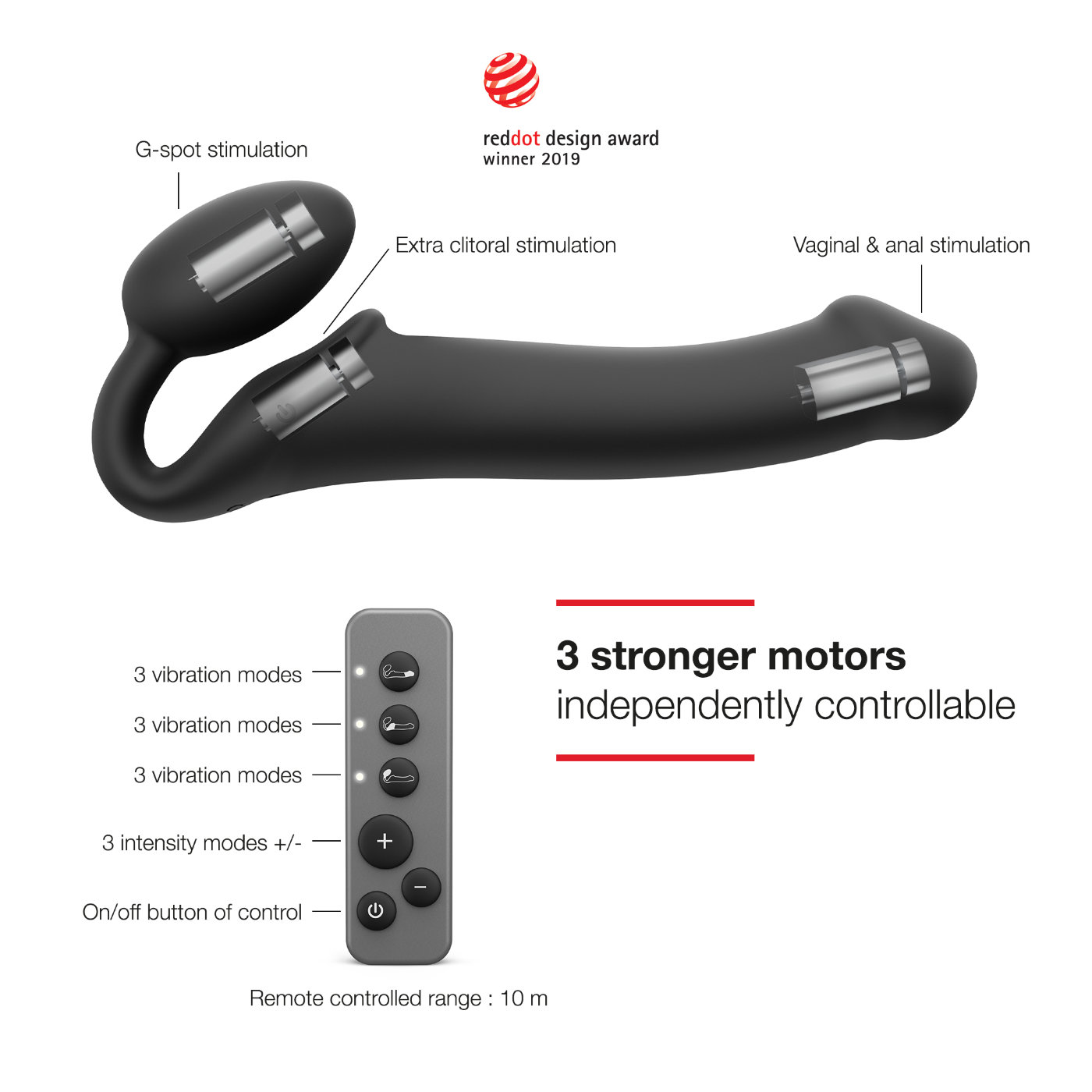 Strap-On-Me Rechargeable Remote Control Vibrating Strapless Strap-On Black M