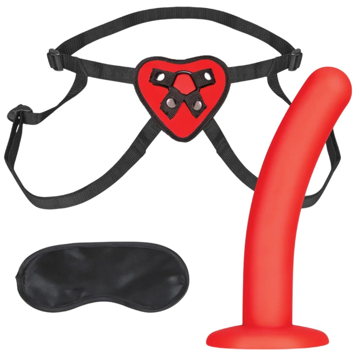 Lux Fetish Red Heart Adjustable Strap-On Harness & 5 Inch Dildo Set