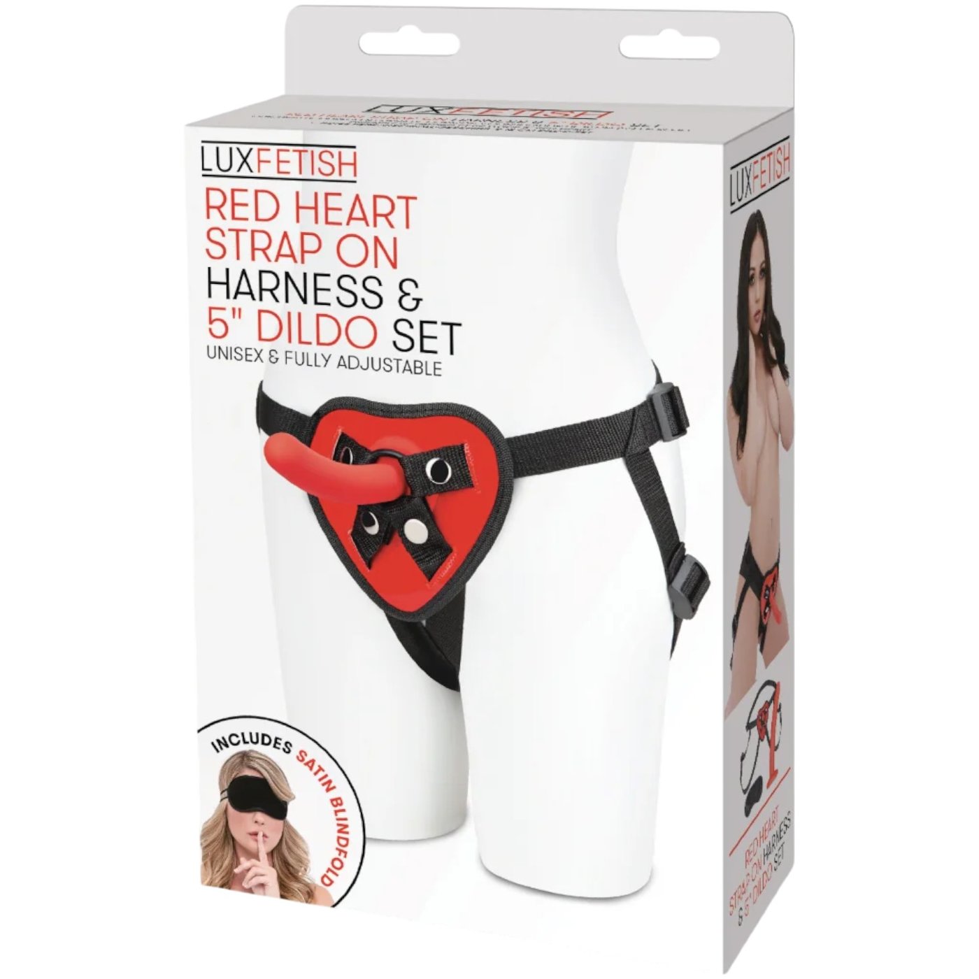 Lux Fetish Red Heart Adjustable Strap-On Harness & 5 Inch Dildo Set