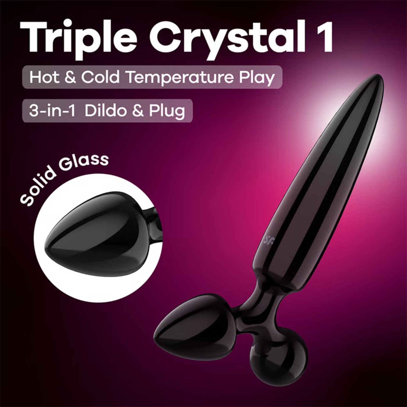 Satisfyer Triple Crystal 1 3-in-1 Glass Dildo 8.3 Inch Black