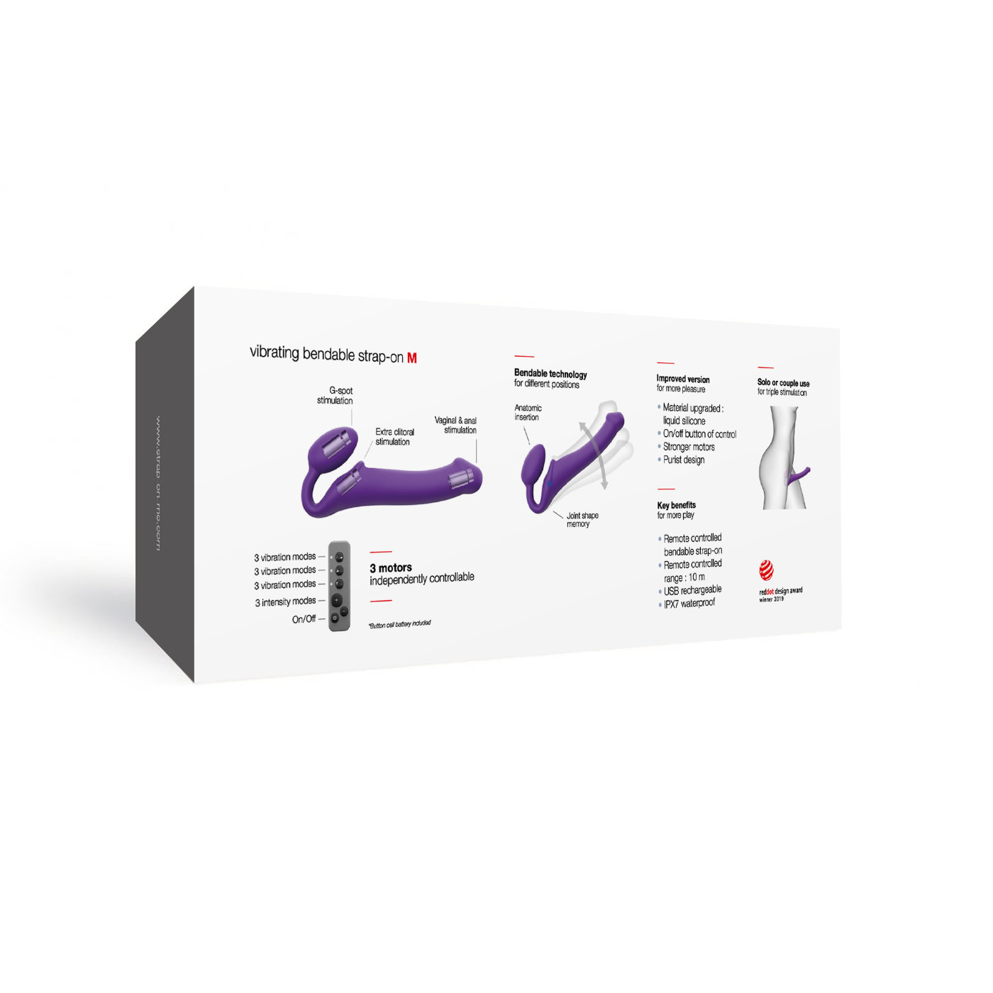 Strap-On-Me Rechargeable Remote Control Vibrating Strapless Strap-On Purple M