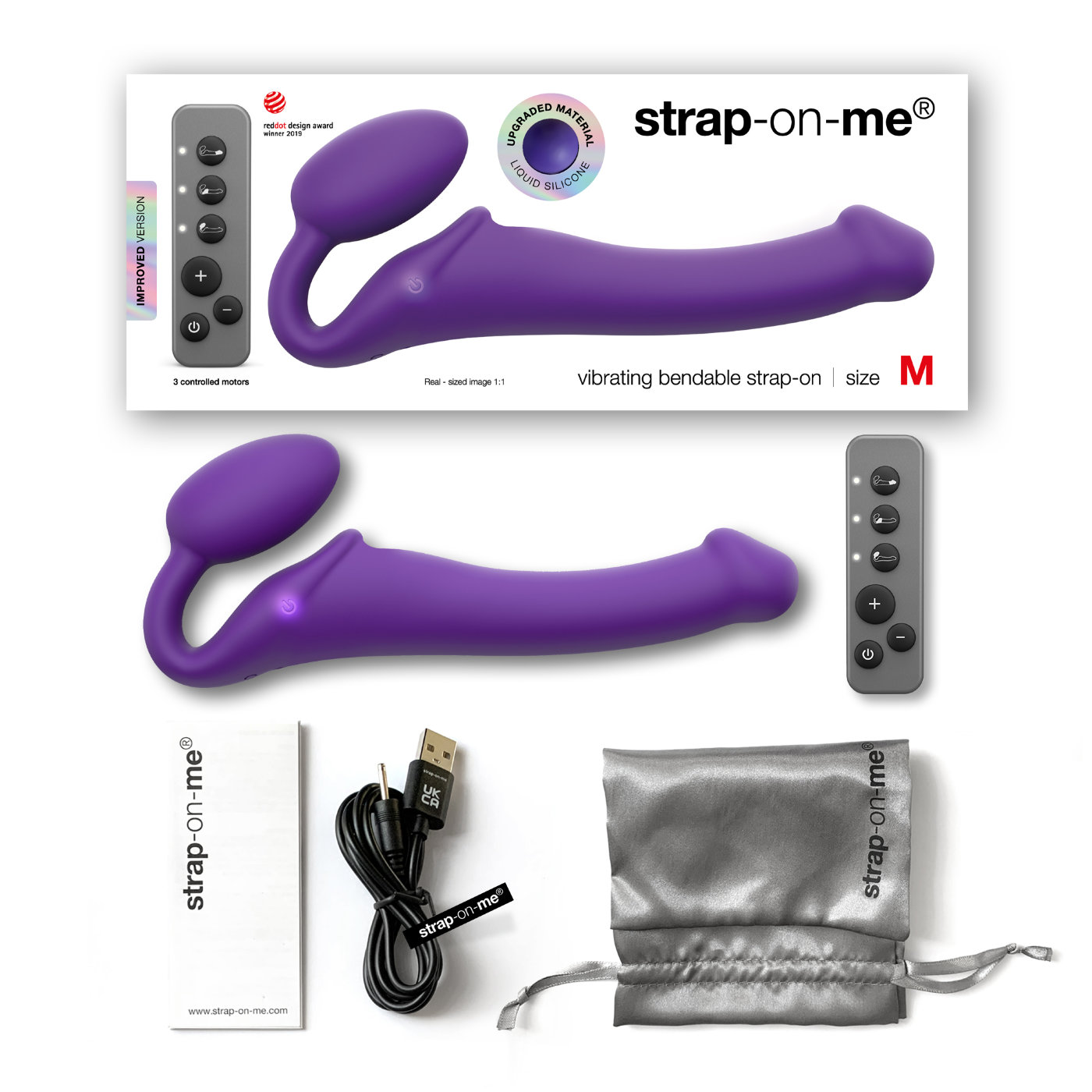 Strap-On-Me Rechargeable Remote Control Vibrating Strapless Strap-On Purple M