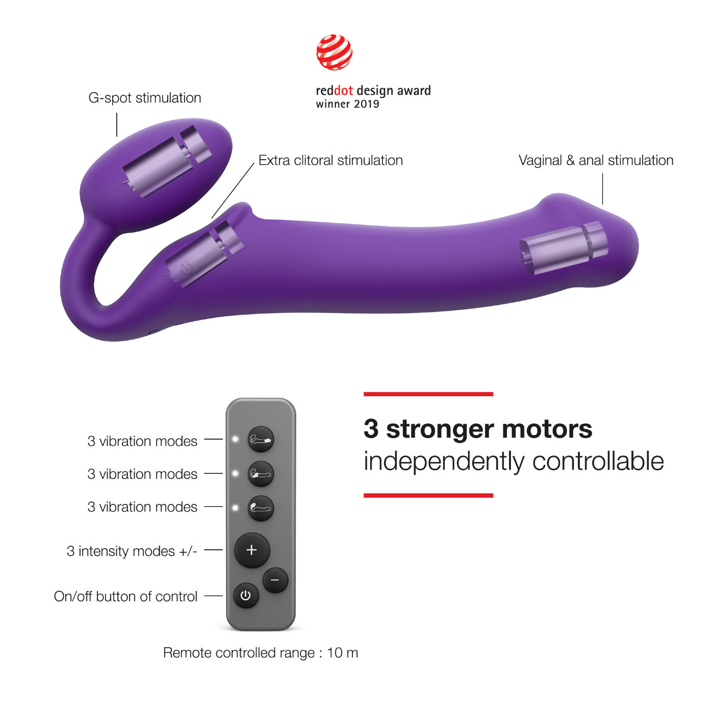 Strap-On-Me Rechargeable Remote Control Vibrating Strapless Strap-On Purple M