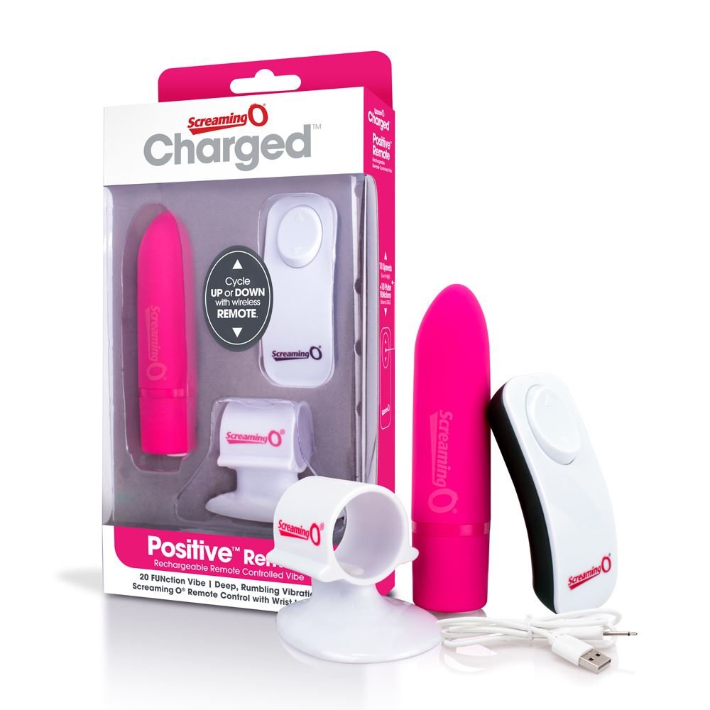 Screaming O Positive Rechargeable Remote Controlled Bullet Vibrator Strawberry