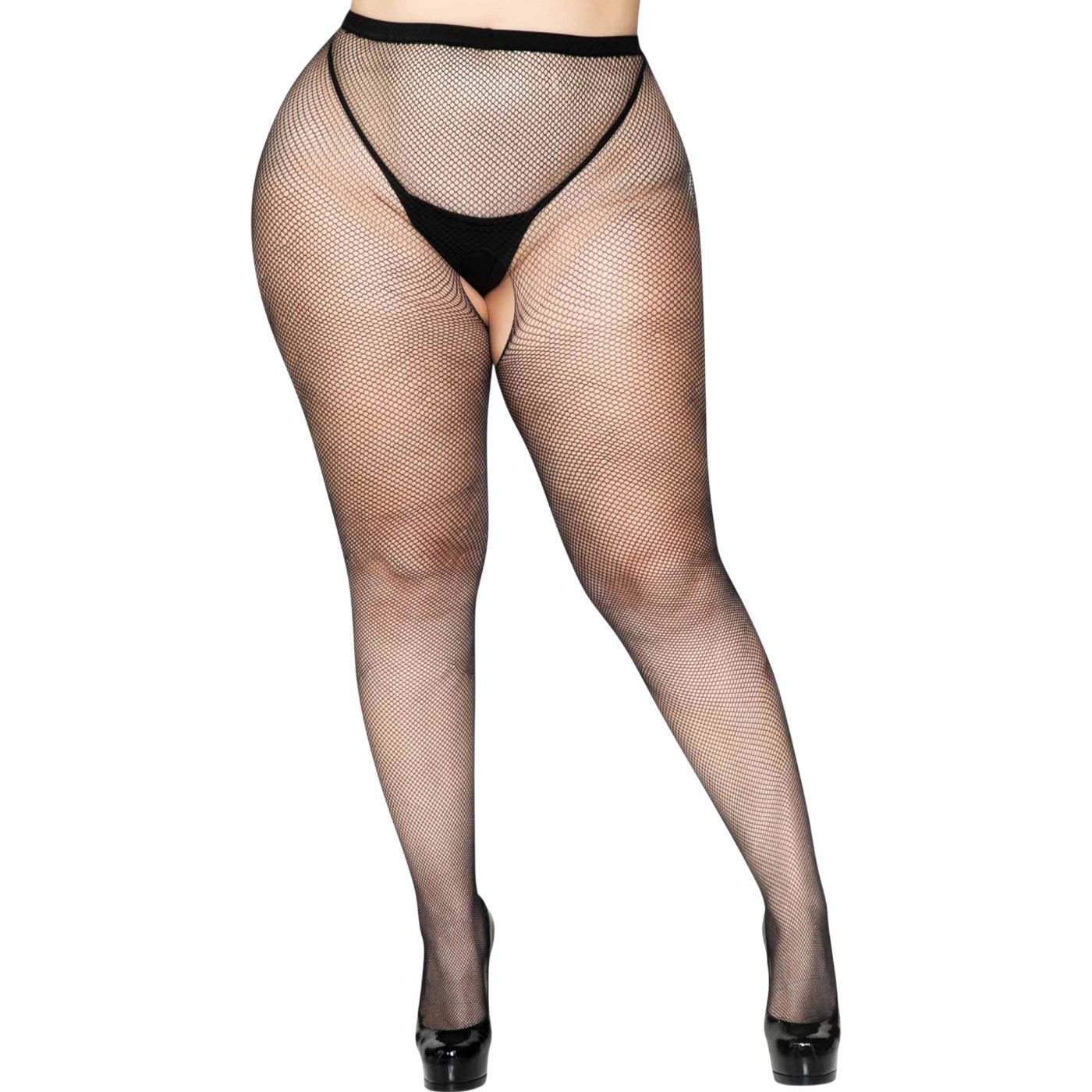 Leg Avenue Crotchless Fishnet Pantyhose Queen Black