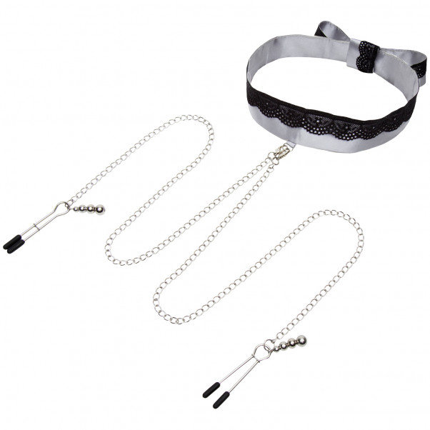 Fifty Shades Of Grey Unisex Black Play Nice Satin And Lace Collar And Nipple Clamps - Image 4