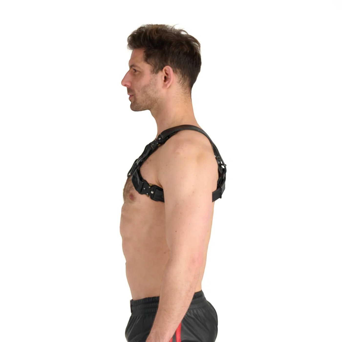 Prowler RED Bull Leather Chest Harness with Black Fittings