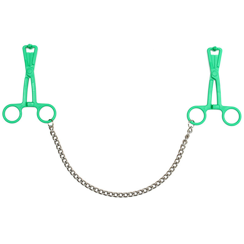 Green Scissor Nipple Clamps With Metal Chain – Rimba