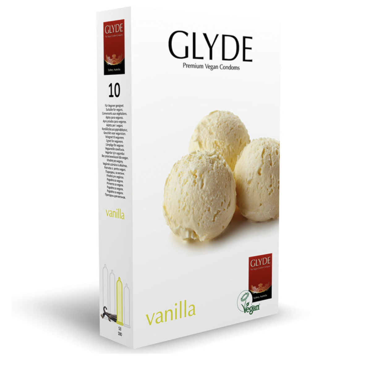 Glyde Vanilla Flavour Vegan Condoms 10 Pack
