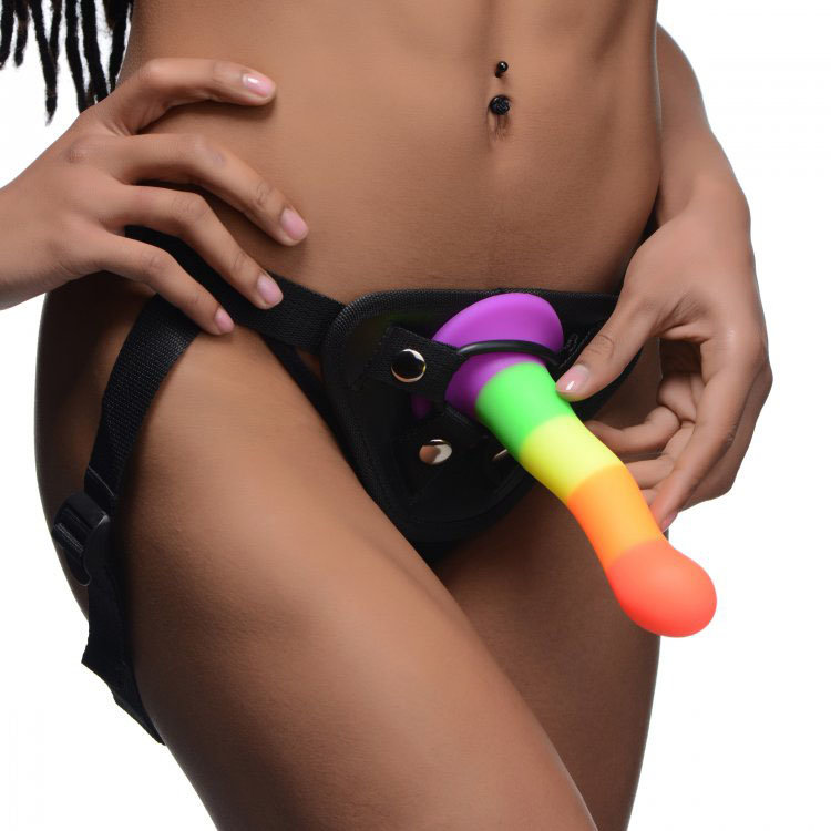 XR Proud Rainbow Silicone Dildo With Harness
