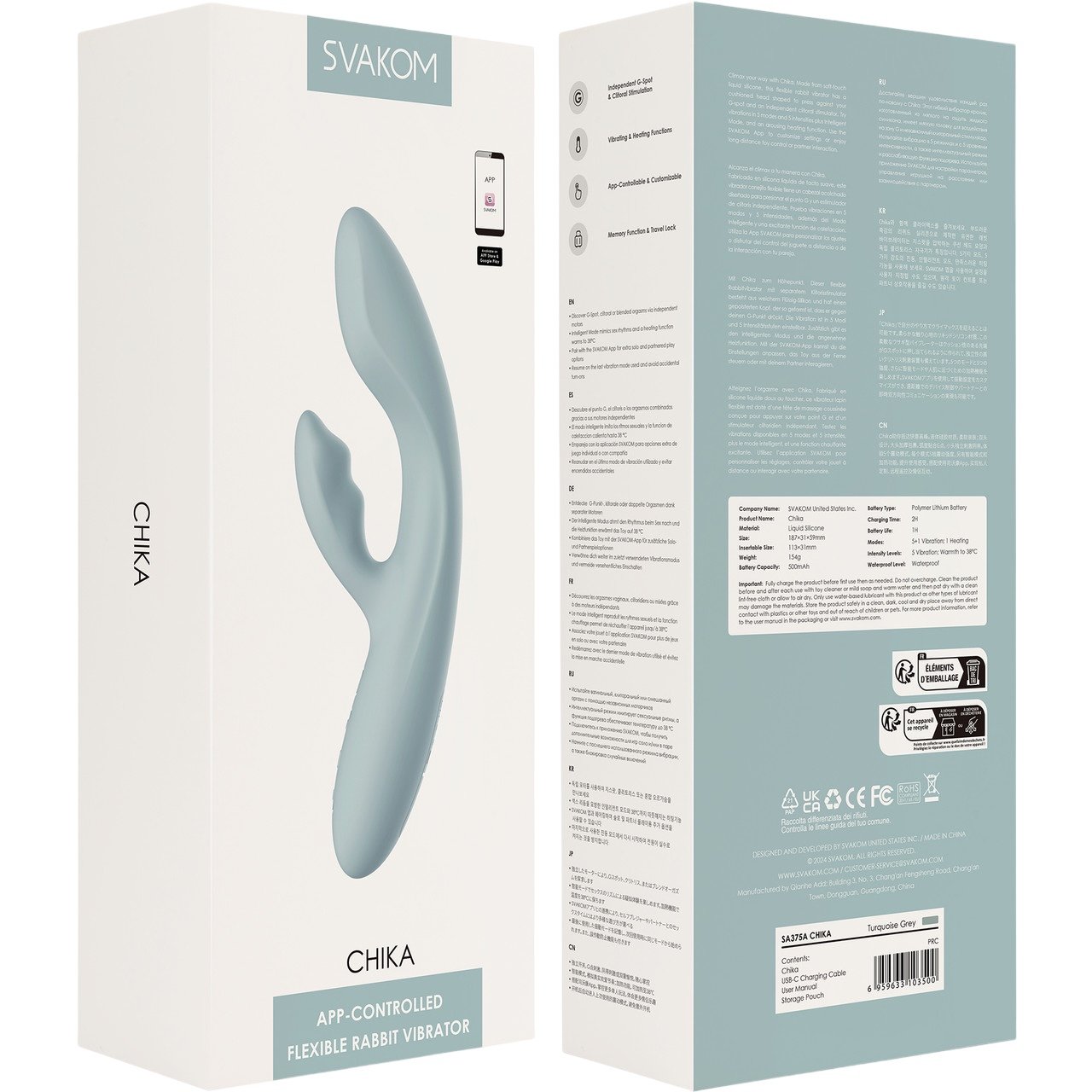 Svakom Chika App Controlled Rechargeable Warming Rabbit Vibrator