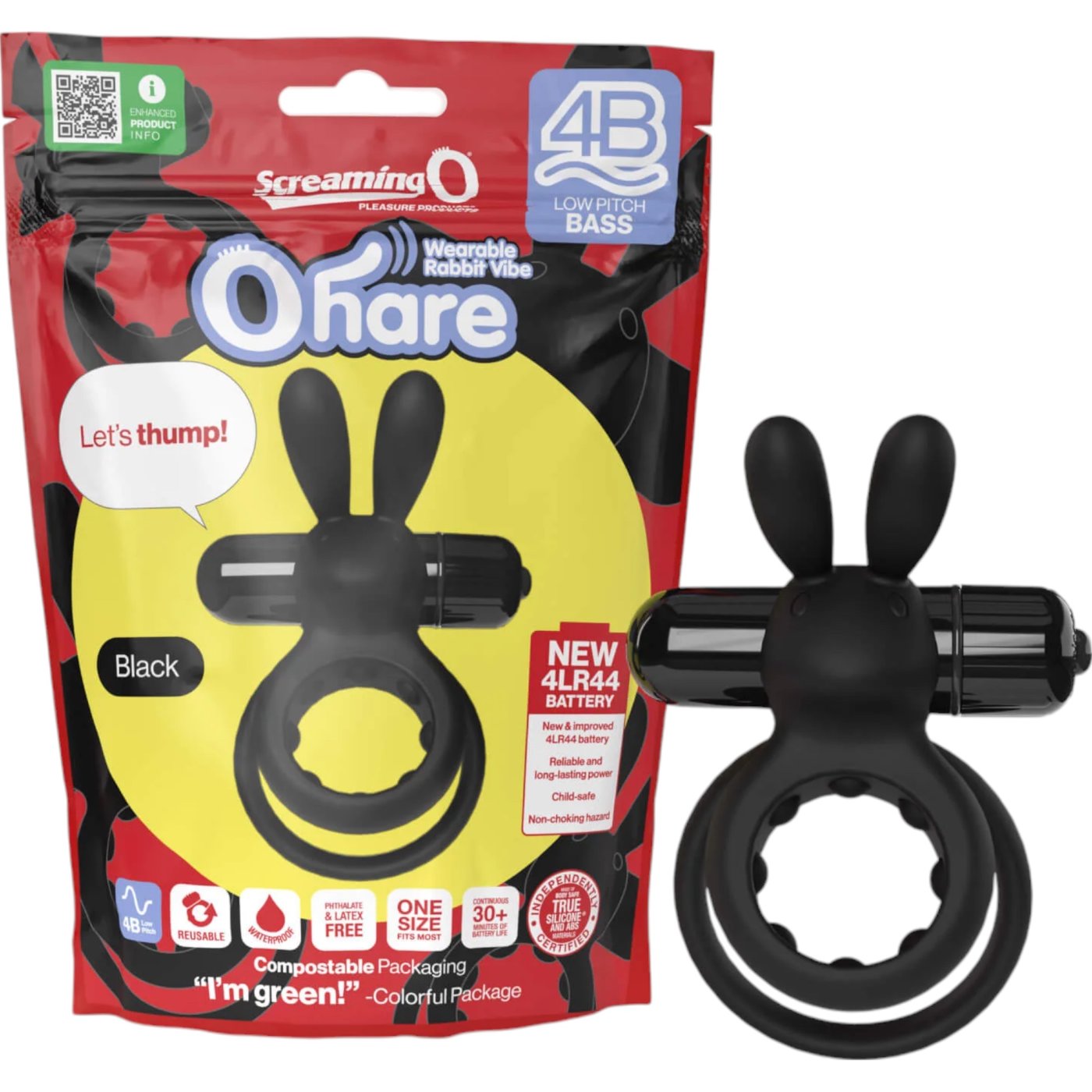 Screaming O 4B Deep Rumbling Ohare Vibrating Rabbit Cock Ring Black