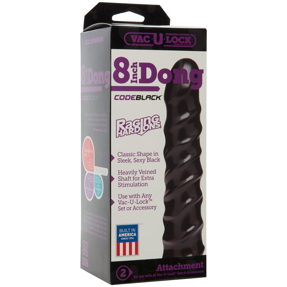 Vac-U-Lock Codeblack Raging Hard-Ons Dong Black 8 Inch